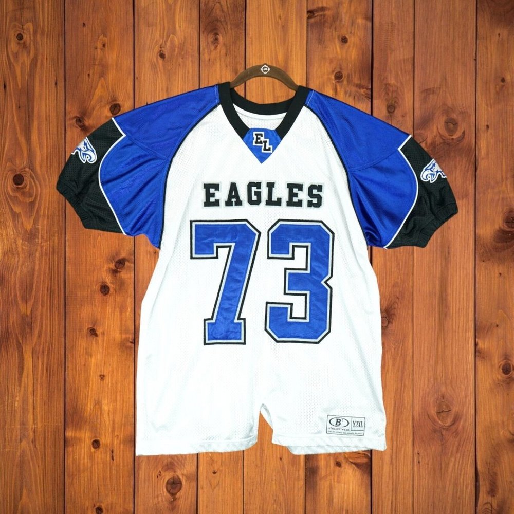 Athletic Wear Eagles Royal Blue Jersey White #73 Young Size Y2XL Short Sleeve‎